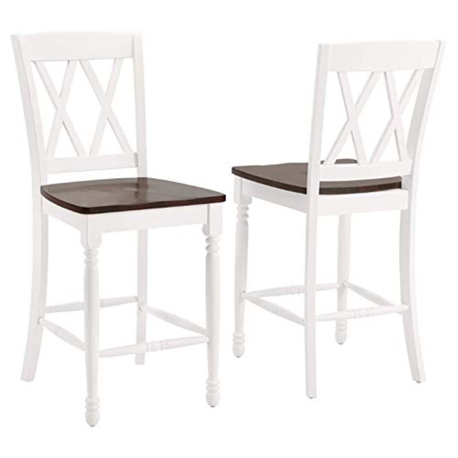 Counter Stools Set of 2 - Modern Farmhouse Bar Stools - 24" Seat Height - Kitchen Island Stools - Distressed White Finish