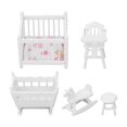 thumbnail image 1 of Dollhouse Nursery Furniture White 1:12 Crib Bassinet Chair Hobbyhorse Round Stool Alloy Miniature Baby Furniture, 1 of 4