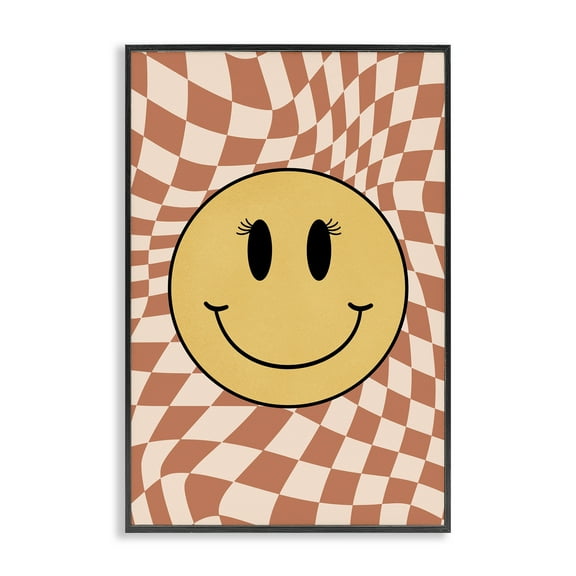 Stupell Industries Wavy Checkered Smiley Novelty Painting Black Framed Art Print Wall Art, 12 x 18