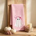 thumbnail image 5 of Pink Halloween Hand Towel for Bathroom and Kitchen Decor, 23.6 x 15.8 Inch Soft Absorbent Waffle Weave Towel with Cute Ghost and Bow Design, Fall Home Textile Accessory, 5 of 8