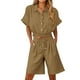 thumbnail image 1 of Vestidos Casuales Para Mujer, Blusas De Mujer De Moda Conjunto de blusa y pantalones cortos de lino para mujer, con solapa, manga corta y botones sueltos, para verano, 1 of 7