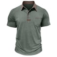 thumbnail image 3 of TAGOLD Mens Summer Short Sleeve Turndown collar Blouse & Shirt Color Half Button Pocket Top, 3 of 5
