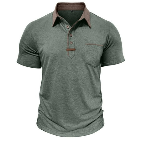 LMOIPLI Men s Casual Shirts Classic Button Basic Short Sleeve Shirt Lightweight Cotton Tees Golf Stylish Tops Green XXL