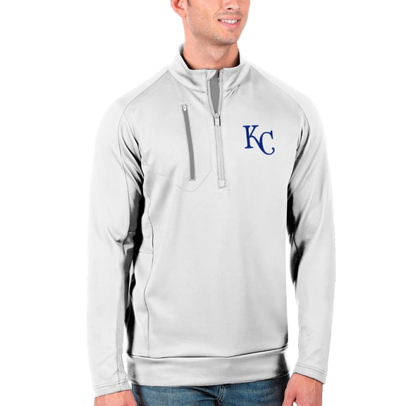 Men's Antigua White Kansas City Royals Generation Quarter-Zip Pullover Jacket