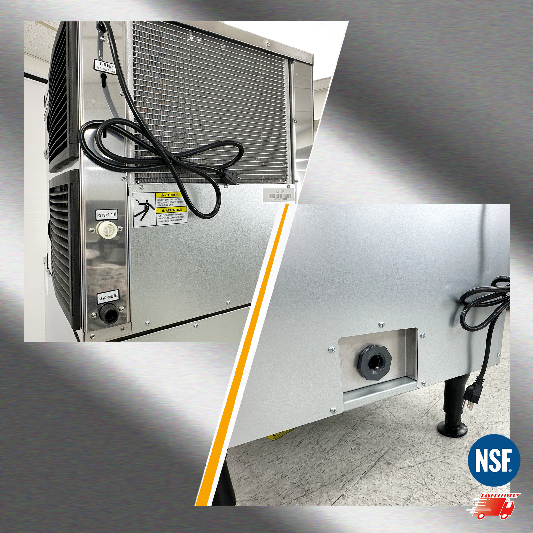 Cooler Depot NSF-Certified 350 lb Air-Cooled commercial Ice Maker and Dispenser, Stainless Steel, Model HD-130B