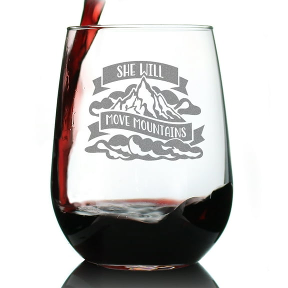 Bevvee Stemless Wine Glass 17 oz She Will Move Mountains Gifts for Empowered Women Wine Glasses