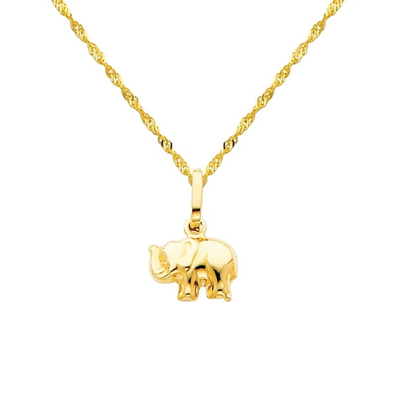 Wellingsale 14k Yellow Gold Polished Elephant Charm Pendant with 1.2mm Singapore Chain Necklace - 16"