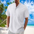 thumbnail image 2 of Mens Casual Manga Corta Botón Abajo Camisas, Verano Color Sólido, Cuello de Soporte Bolsillo Camisa Turndown, 2 of 9