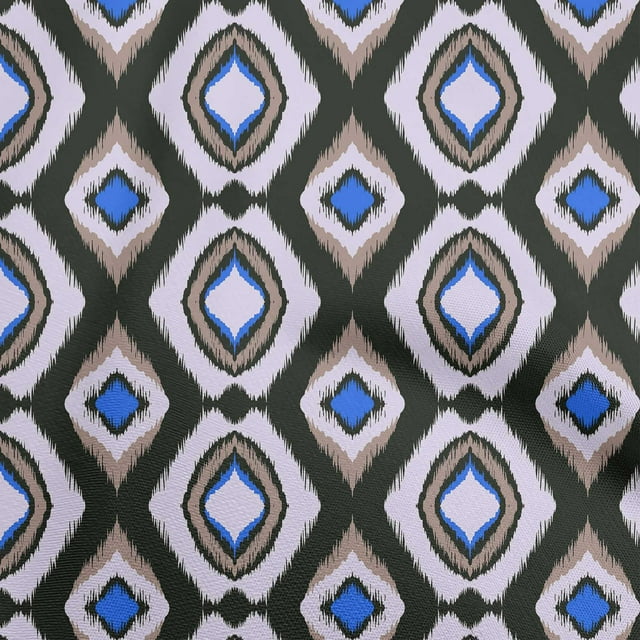 oneOone Georgette Viscose Medium Blue Fabric Ikat Sewing Material Print Fabric By The Yard 42 Inch Wide