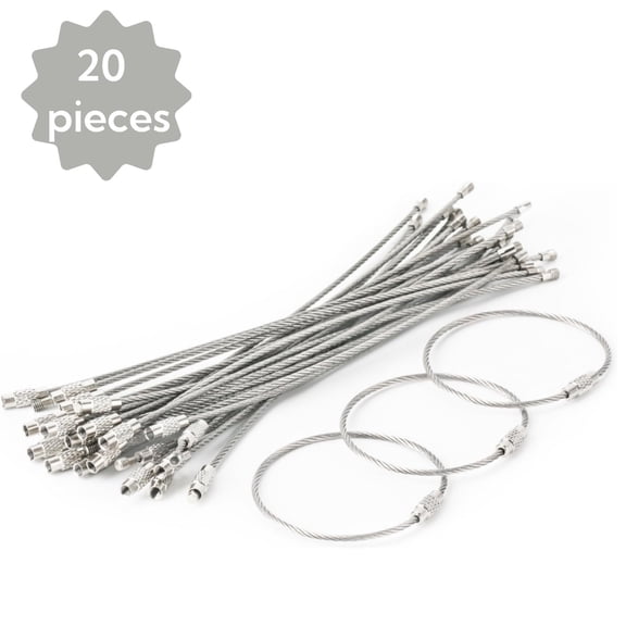 LQQBOX Keychain, 20 Pieces of 5.91 inches Stainless Steel Wire Ring 1.5mm Cable Loop Rings for Hanging Luggage Tag, Keys and ID Tag Keepers - Silver