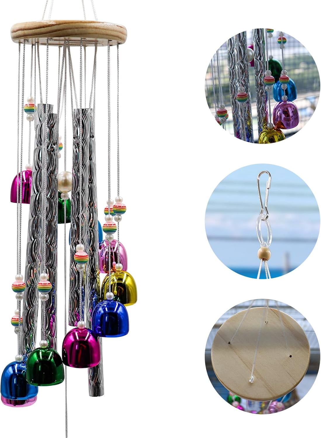 Colorful bell and shining stick parrot toys, bird cage wind chimes for chewing, suitable for African Grey, Budgies, Cockatiels, Lovebirds, Conures, Quakers and other small to medium birds.