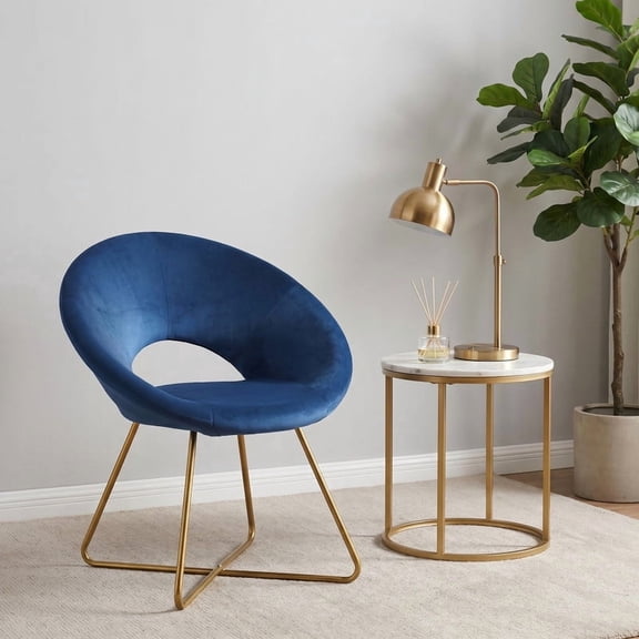 iooHug Modern Silky Velvet Upholstered Accent Chair with Metal Sled Base.(Blue)