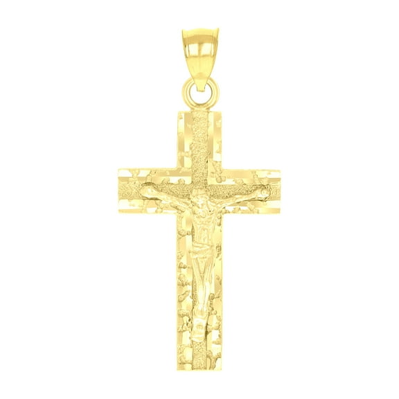 10k Yellow Gold Mens Textured Nugget Crucifix Cross Religious Charm Pendant Pendant Necklace for Men