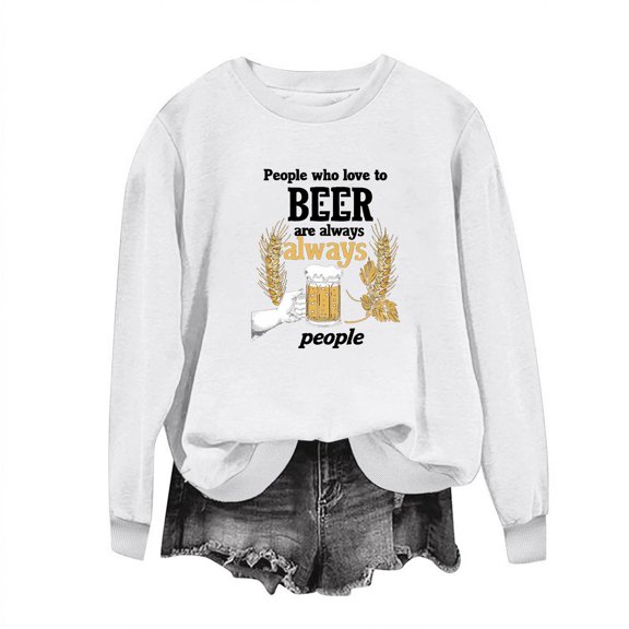 Raeneomay Long Sleeve Shirts for Women New Round Neck Topper Oktoberfest Printed Casual Top