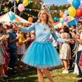 thumbnail image 5 of 5 Pcs Princess Costume & Accessories Set for Gir'ls, Crown/Brooch/Earring/Tutu Skirt Halloween Cosplay Dress Up (Blue), 5 of 7