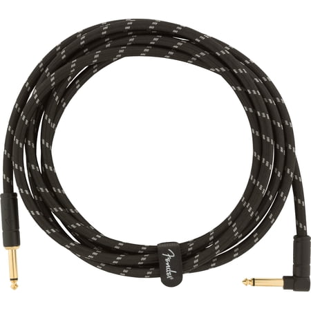 Fender 10-Foot Deluxe Instrument Cable, Straight-Angled, Black Tweed - 1 Pack