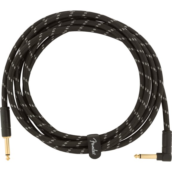 Fender 10-Foot Deluxe Instrument Cable, Straight-Angled, Black Tweed - 1 Pack