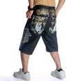 thumbnail image 3 of Ruiatoo Baggy Jeans Shorts for Men Denim Hip Hop Loose Fashion Skateboard Pants with Embroidery Black (020-1,Size 40), 3 of 5