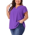 thumbnail image 4 of Agnes Orinda Women's Plus Size Blouses Notched V Neck Short Petal Sleeve Shirts Casual Tops 3X Purple, 4 of 6