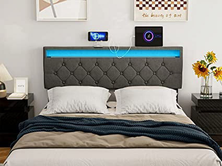 IKIFLY Upholstered Full Size Headboard With LED Lights & 2 USB Ports ...