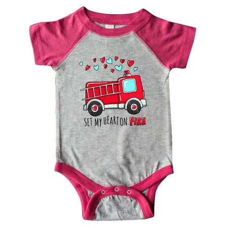 

Inktastic Set My Heart on Fire Valentine Fire Truck with Hearts Gift Baby Boy or Baby Girl Bodysuit