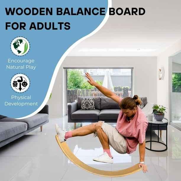 TippyToe Adults Balance Board Wooden Wobble Board Yoga Curvy Board Rocker Board Natural Wood for Adults Natural Walmart