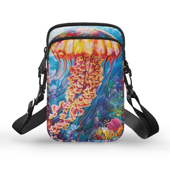 HELLHERO Women Messenger Bag for Unisex Travel Daily Use Vibrant Jellyfish in Ocean Shoulder Bags Leakproof