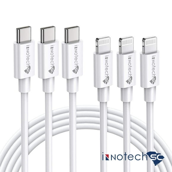 Innotech Sc Chargeur USB-C 10 Pi C vers L, Lot de 3 Compatible avec Chargeur iPhone et Chargeur Rapide iPhone et pour Chargeur iPhone Cordon 10 Pi Compatible avec iPhone 14/13/12