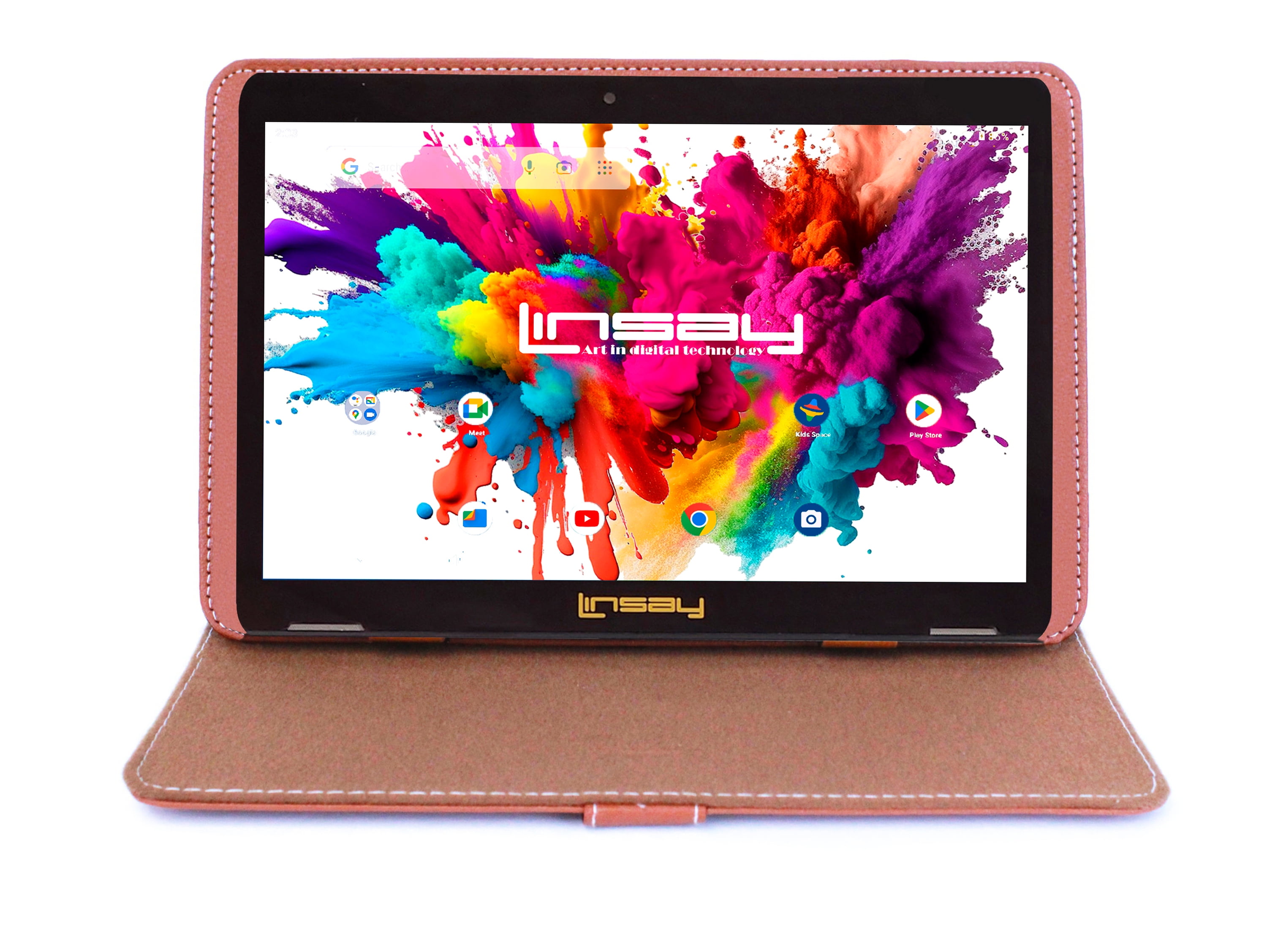 LINSAY 10.1" Octa Core 4GB RAM 128GB Storage Android 13 Tablet with case Light Brown