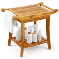 thumbnail image 4 of KFFKFF Teak Bath Seat, Dimensions: 22x14.4x18.5 inches, Features: Water-Resistant, Storage Shelf, Grip Handle, Stable Feet, Supports up to 300 lbs, Suitable for Both Indoor & Outdoor Bathroom Use, 4 of 9
