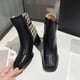 thumbnail image 4 of Teissuly Squares Toe Chunky Heel Boots High Feeling Small Short Boots Two Colors Matching Back Metal Buckle Chunky Heel Women's Shoes Splicing Zipper Short Boots Teissuly WER202312144595, 4 of 7