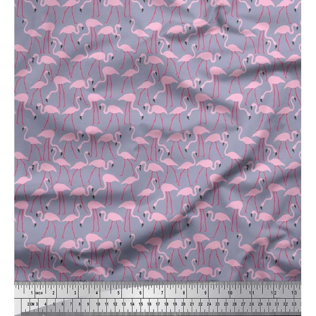Soimoi Poly Georgette Fabric Flamingo Bird Print Fabric by the Yard 42 Inch Wide