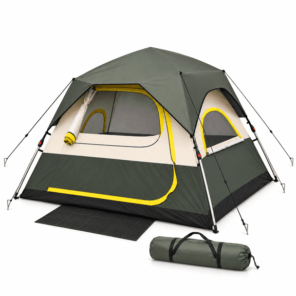 Anbber Instant Cabin Camping Tent with Rainfly and Carry Bag, 8 x 8 ft, Windproof, Water-Resistant tent for Camping, Travel, Hiking, Green