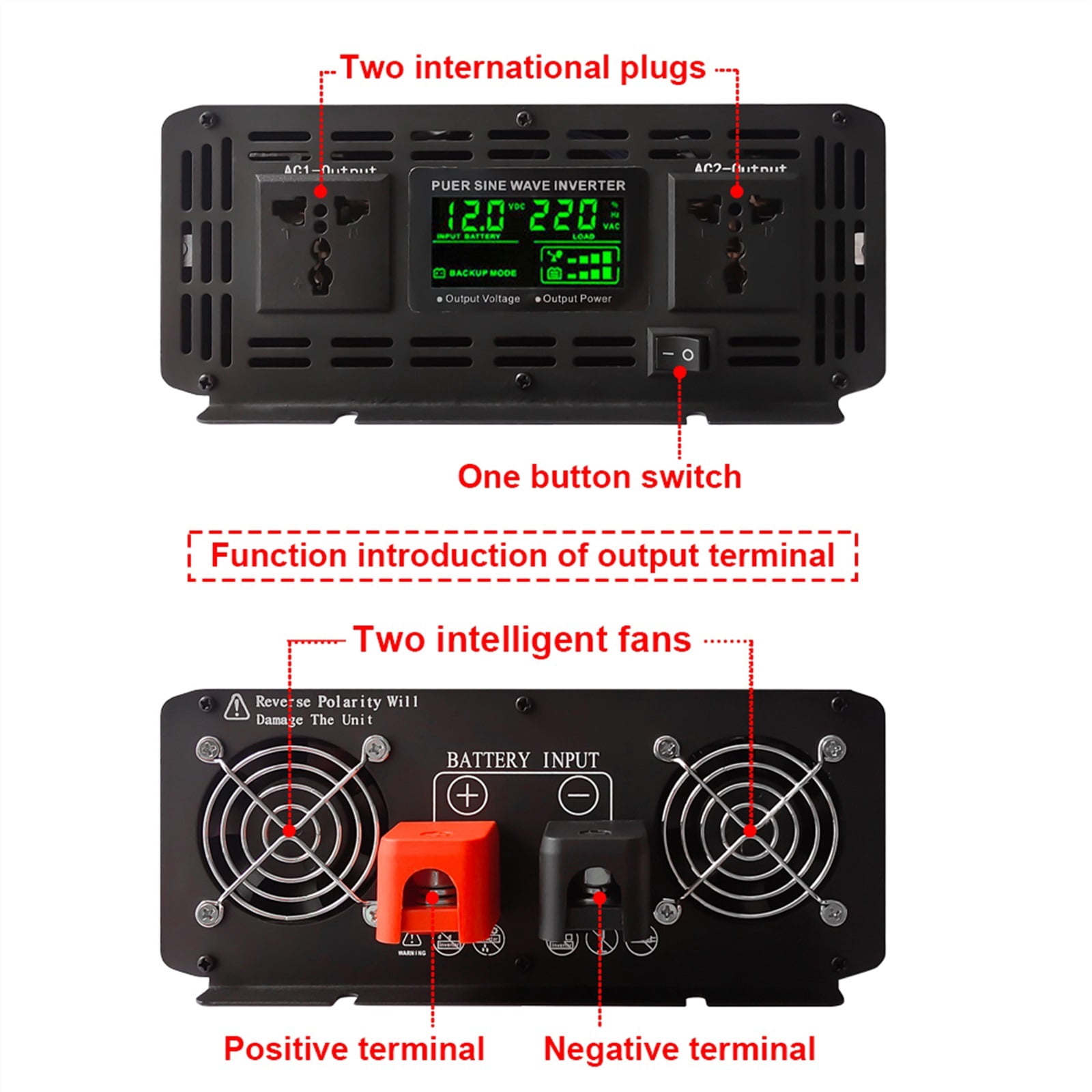 Inverter 12V 24V 48V To AC 8000W 10000W 12000W Pure Sine Wave Solar Remote Control Switching Power Supply Inverter Inverter ,Portable Design