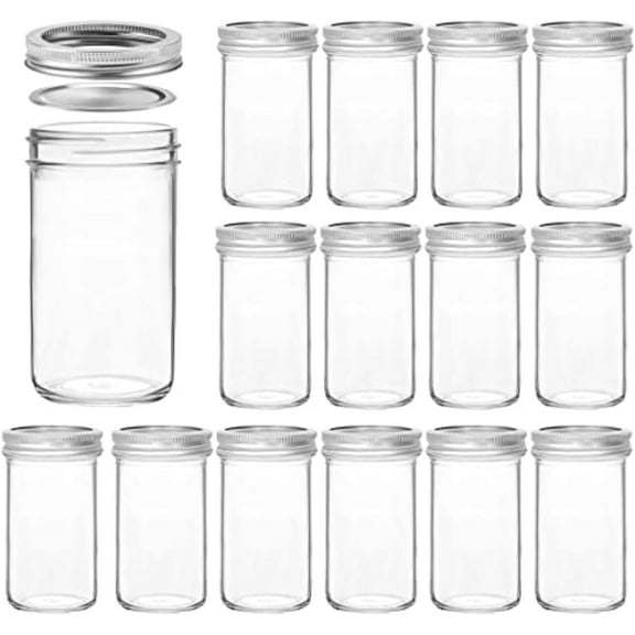 SUMMIT-Mason Jars 12 OZ, 15 pcs Canning Jars Jelly Jars With Regular Lids, Ideal for Jam, Honey, Wedding Favors, Shower Favors