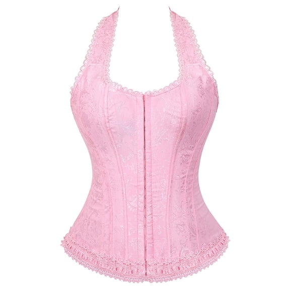 Grebrafan Women's Medieval Halter Corset Bustier for Wedding Pink L