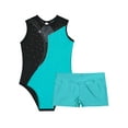 thumbnail image 5 of Aislor Kids Girls Shiny Diamond Sleeveless Gymnastics Leotard Biketard with Shorts Set Workout 6-14 Blue Green 12, 5 of 7