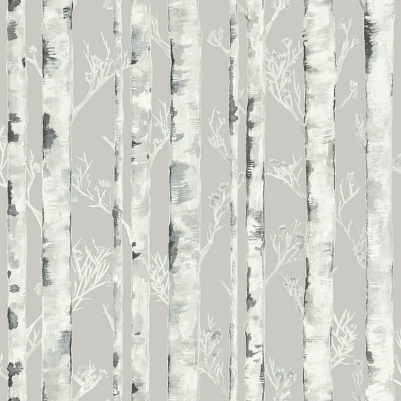 InHome Birchdale Grey Botanical Peel And Stick Vinyl Wallpaper, 216-in by 20.8-in, 31.2 sq. ft.