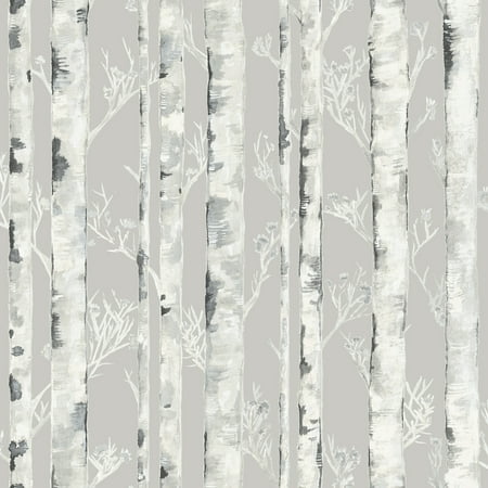 InHome Birchdale Grey Botanical Peel And Stick Vinyl Wallpaper, 216-in by 20.8-in, 31.2 sq. ft.
