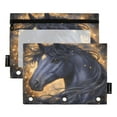 thumbnail image 2 of 2 Pack Pencil Pouch for 3 Ring Binder Smooth Zipper Folders with Pockets Clear Window Pencil Case Black Horse with Stars, 2 of 6