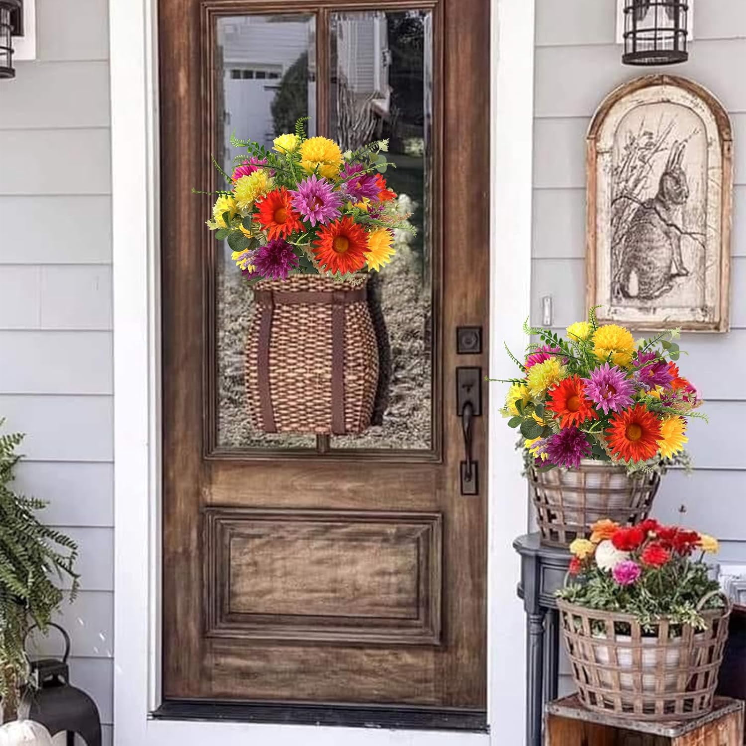 Fall Flowers Artificial Faux Gerbera Daisies Flowers Fake Silk Flowers Arrangements Fall Cemetery Flowers for Grave for Home Indoor Table Vase Wedding Party Halloween Autumn Decor (13.38in)