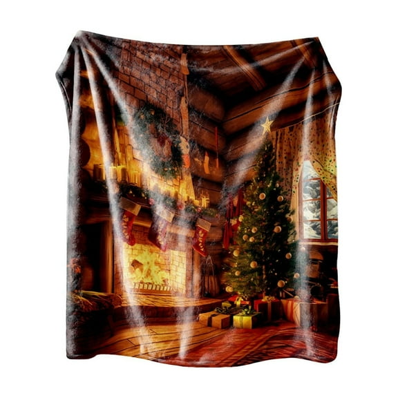Virelaxpo Christmas Flannel Throw Blanket with Digital Print of Reindeer Fireplace Santa Options 75x100cm Soft for Bedroom Sofa