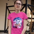 thumbnail image 3 of Tee Hunt Cute Cat Riding a Pizza in Galaxy T-Shirt Funny Kitty Space Kitten Women's T-Shirt Tee, Pink, Small, 3 of 5