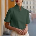 thumbnail image 5 of Women's Solid V-Neck Work Blouse Short Sleeve Stand Collar Business Casual Office Shirt, 5 of 7