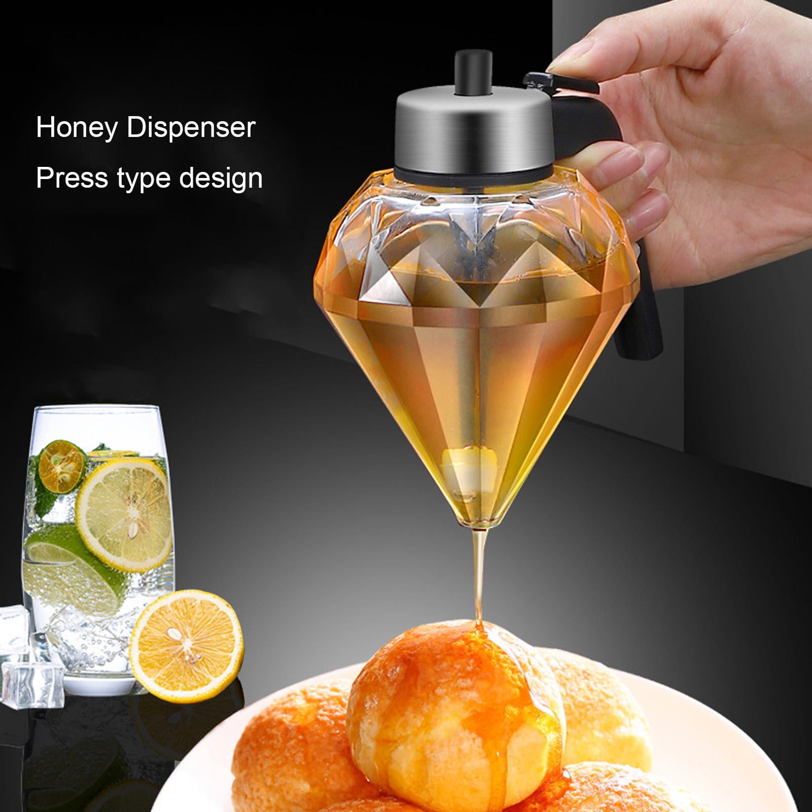 BIMZUC Clear Diamond‑Shaped Honey & Syrup Dispenser with Stand – Leak‑Free, Airtight, Multipurpose Honey Jar