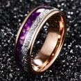 thumbnail image 3 of 8mm Arrow Tungsten Wedding Ring Purple Agate & Meteorite Inlay Rose Gold Plated Polished Finish Size 7-12, 3 of 5