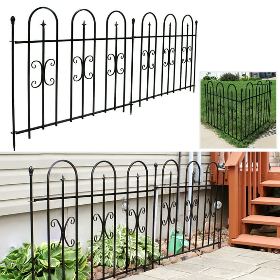 Sunnydaze Finial 38.25" x 49.25" Black Steel Decorative Garden Fence Panels (2 Count)