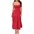 thumbnail image 2 of Women's Short Dresses Red Under $10 Summer Solid Color Fashion Casual Sexy Fold Tie Camis Sleeveless Round Neck Dress, 2 of 7