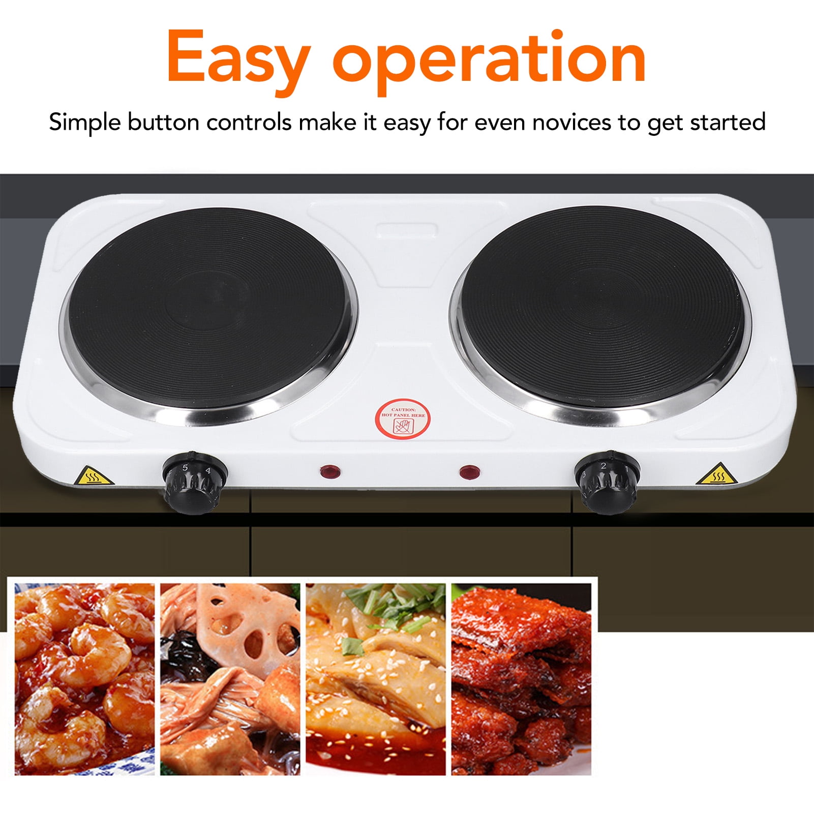 YAHHU Electric Double Hot Plate, 2000W Countertop Cooker Double Burner Stove with Temperature Control (18.1 x 9.8 in / 46.0 x 25.0 cm), White