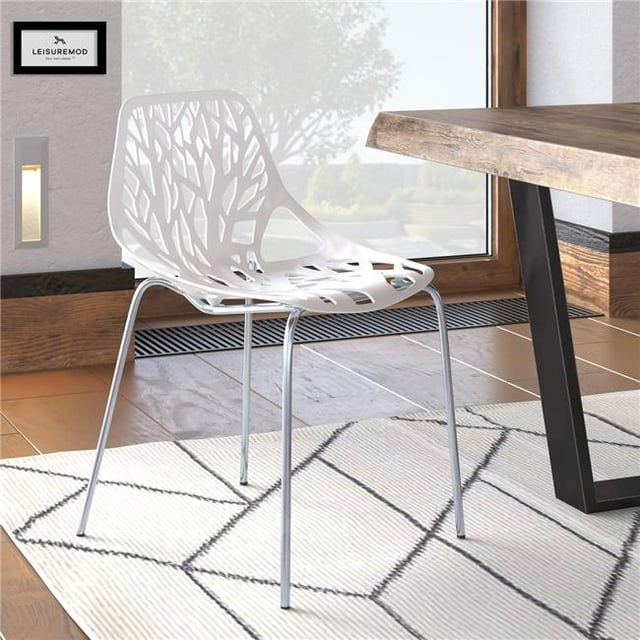 Chaise de Salle à Manger Moderne Asbury 31,5 Po. avec Pieds Chromés, Blanc